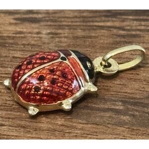 Vintage 14k Yellow Italian Gold Red & Black Enamel Ladybug Pendant Or Charm EUC